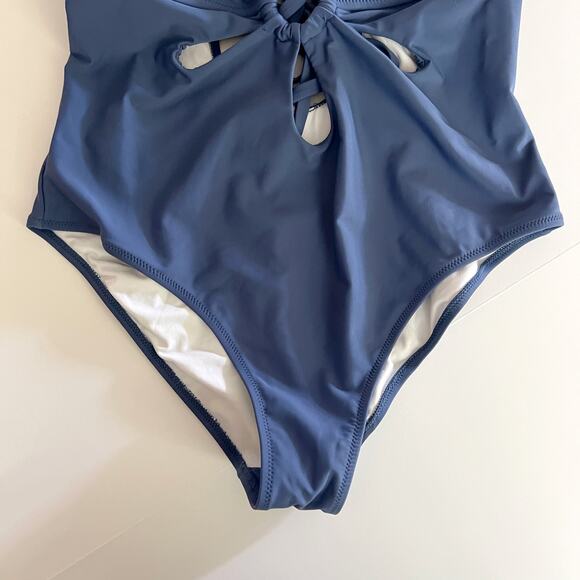 [Sociala] Blue One Piece Cutout O-Ring Tie Back Swimsuit V-Neck Size Large L - Picture 5 of 10